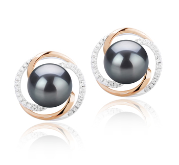 Par de pendientes de perlas Perla de Agua Dulce de calidad AAAA de 8 a 9mm en color Negro