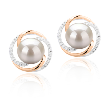 Par de pendientes de perlas Perla de Agua Dulce de calidad AAAA de 8 a 9mm en color Blanco