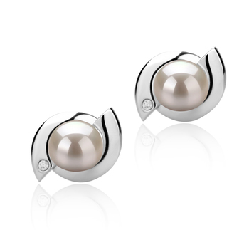 Par de pendientes de perlas Perla de Agua Dulce de calidad AAAA de 6 a 7mm en color Blanco